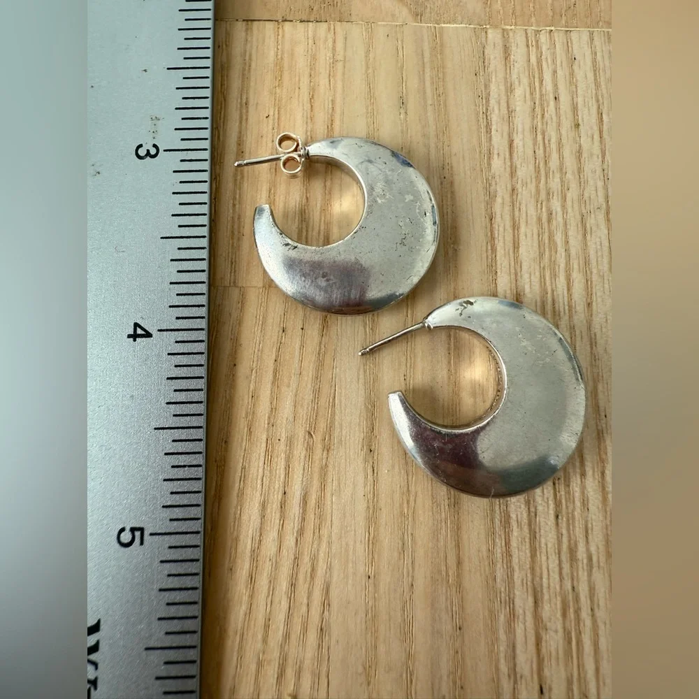 925 Sterling silver crescent hoop earrings on posts